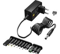 64570 Universal Power Adapter 3 V-12 V, Max. 27 W / Interchangeable DC Adapter for TV, PC, Router, LED Strips/Variable Voltage/USB C, USB A, Micro USB, 11 Adapters Included, Black