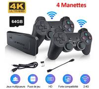 64g 10000+ Jeux 4 Manettes sans fil - Console de jeux vidéo rétro HDMI 4K HD pour PS1-GBA Jeux Rétro Classiques
