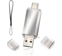 64GB 2.0 2-in-1 Fast OTG USB C 2 in 1 Type C Metal USB 2.0 Pen Drive 64GB Flash Drive 64GB for PC/Smartphones/MacBook Pro (Silver)