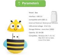 64GB Cute Cute Cute Little Bee Shaped USB Flash Drive for External Data Storage
