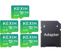 64GB Micro SD Card 64GB Memory Card 5 Pieces 64GB MicroSDXC Full HD & 4K UHD UHS-I U3 V30 A1 Pack of 5 Micro SD Cards External Storage for Android Smartphone Tablet (SD Adapter Included)