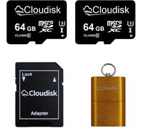 64gb Micro SD Card Pack de 2,microsdxc uhs - I Carte Flash avec Adaptateur,Lecteur de Carte,C10,U3,Full HD,4K Ultra HD,Carte TF Haute Vitesse