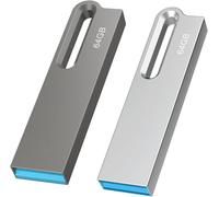 64GB USB 3.0 Flash Drive Pack of 2 Waterproof Metal Flash Drives 64GB for PC, Laptop, Data Storage, (2 x 64 GB Silver Black)