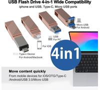 64GB USB Flash Drive for iPhone,External USB 3.0 Photo Stick for iOS,Android Mobile Phone,Pad,Computer,PC,Mobile Memory,Rotating Design,Automatic PhotoBackup (Pink,64GB)