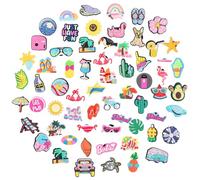 64PCS Accessoires pour Crocs Pins Charms Enfant Femme Homme Deco Clips Charme Pin Décoration Pince Charm Ete Plage Shoes Bijou Breloques Sabots Sandales Charmes PVC Chaussure Dessin Cadeaux Animé