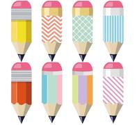 64pièces étiquettes de nom découpées en papier crayon coloré,tableau décorer d'affichage porte-noms de bureau en classe,étiquettes de nom de classe pour le bureau,Cutouts Pencil Name Tags