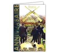 AFIE 65-1207 Carte ANNIVERSAIRE en Or Doré Brillant pour Chasseur Chien de Chasse à pied Gibier Faisan Sanglier Animaux Nature Campagne Livrée avec Enveloppe Format 12x17,5cm Fabriqué en France