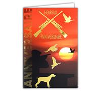 AFIE 65-1208 Carte ANNIVERSAIRE en Or Doré Brillant pour Chasseur Chien de Chasse Gibier Faisan Oie Sauvage Canard Animaux Nature Livrée avec Enveloppe Format 12x17,5cm Fabriqué en France