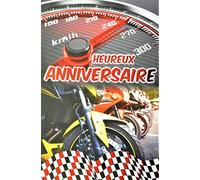 65-1251 Carte Heureux Anniversaire Rouge Brillant Motos GP Sport Mécanique Drapeau à Damier Compteur Vitesse Années Fabriqué en France