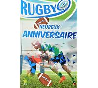 65-1270 Carte Heureux Anniversaire Bleu Brillant Ballon Ovale Rugby Men Homme Champion Mêlée Poteaux Equipes Stade Terrain Sud-Ouest Fabriqué en France