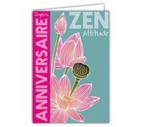 65-1320 Carte Joyeux Anniversaire pour Femme Zen Attitude Fleurs Lotus Nénuphars Rose Fuchsia - Enveloppe Incluse - Format Original - Fabriquée en France