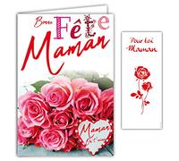 AFIE 65-1325BFMaman Carte avec Marque-Page Rouge Brillant Pour Toi Maman Bonne Fête des Mères Mai Printemps - Enveloppe Incluse - Fabriqué en France