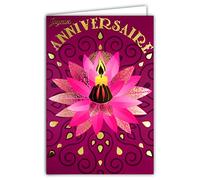 65-1407 Carte Joyeux Anniversaire pour Femme Fille Main Bougie Fleur de Lotus Rose et Or Doré Brillant Lumière Relaxation Détente Bien-être Méditation Zen avec Enveloppe Blanche Format 17,5x12cm AFIE