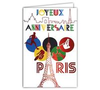 AFIE 65-1421 Carte Joyeux ANNIVERSAIRE Paris Tour Eiffel en Rouge Brillant avec Enveloppe 12x17,5cm Course à pied Relais Saut à la Perche Vélo Volley Création Édition Impression Fabrication Française