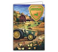 65-1430 Carte Joyeux Anniversaire Ancien Tracteur Vert et Bronze Brillant Avec Enveloppe Blanche Format 12x17,5cm - Rétro Vintage Mécanique pour Agriculteur Paysan Fermier éleveur - Fabriqué en France