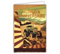 65-1431 Carte Heureux Anniversaire Ancien Tracteur Vert et Bronze Brillant Avec Enveloppe Blanche Format 12x17,5cm - Rétro Vintage Mécanique pour Agriculteur Paysan Fermier éleveur -Fabriqué en France