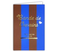 65-1434 Carte de Vœux Anniversaire Tous avec Toi Bande de Copains en Or Doré Brillant et Rayures - Papier Mat pour écriture intérieur - Avec Enveloppe Blanche Format 12x17,5cm - Fabriqué en France