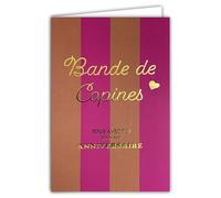 65-1435 Carte de Vœux Anniversaire Tous avec Toi Bande de Copines en Or Doré Brillant et Rayures - Papier Mat pour écriture intérieur - Avec Enveloppe Blanche Format 12x17,5cm - Fabriqué en France