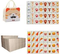 65 Blocs d'Évasion, Style Seaside Escape Game de Mahjong, Tuiles pour Enfant en ABS Plastique, avec DIY Autocollants - Famille Fête Faveur (Animaux et Nourriture)