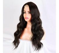 65 cm Femmes Ombre Ondulé Perruque complète Cheveux humains Perruque longue bouclée Wig, Brun foncé