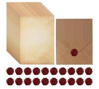 65 Pièces Papier à Lettre Vintage avec Enveloppes: 20 Enveloppe & 25 Papier a Lettre Kraft Vintage & 20 Autocollants de Sceau de Cire, pour Mariage, Anniversaire, Lettres d'Amour, San Valentín