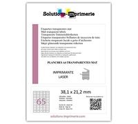 650 Étiquette Transparente polyester mat 38,1 x 21,2 10 planches pour IMPRIMANTE LASER étiquette synthétique plastique autocollante transparent imperméable pour extérieur flacon bidon vitre Stickers
