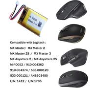 650mAh Replacement Battery for Logitech MX Master 2,MX Master 3,MX Master 2s,MX Anywhere 2,MX Anywhere 2S,MX Ergo,M-RO052,910-004362 910-004374 533-000120 533-0000120 Battery 121 cm