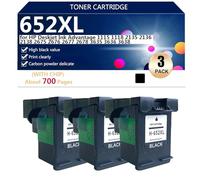 652XL Cartouche d'encre Haute Capacité Compatible pour HP Deskjet Ink Advantage 1115 1118 2135 2136 2138 2675 2676 2677 2678 3635 3636 3638 Imprimantes (avec Puce),Black-3 Pack