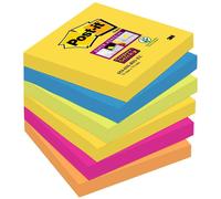 Post-it Note adhésive 6546SR 76 mm x 76 mm vert fluorescent, bleu ultra, jaune ultra, rose ultra, o