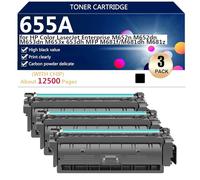 655A Cartouche de Toner de Remplacement pour HP Color LaserJet Enterprise M652n M652dn M653dn M653x 653dh MFP M681f M681dh M681z Imprimante, Netteté et Clarté Optimales 12 500 Pages,Black-3 Pack