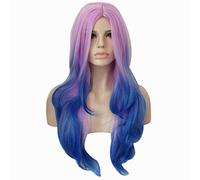 65cm Middle Part Long Wavy Purple Blue Ombre Wig Cosplay Costume Synthetic Hair Halloween Costume Party Wigs For Women + Wig Cap