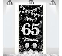 65e anniversaire bannière décoration fond porte bannière, noir argent 65e anniversaire fond porte bannière décor, photographie poster photo accessoire femmes hommes anniversaire décoration de fête