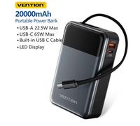 (65W 20000mAh) Vention-Banque d'alimentation à affichage numérique pour ordinateur portable, chargeur rapide USB A C, câble de type C, iPhone MacPle, 65W, 20000mAh, nouveau