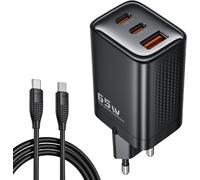 65w 3 Ports Usb-C Charger - Dual Ports Usb C Fast Charger With 100w Cable, Compatible With Iphone 16 Pro Max/S24/S23, Macbook Air, Xiaomi, Black