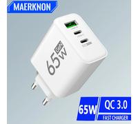 65W 3 Ports USB GaN chargeur QC3.0 PD Type charge rapide prise ue/US chargeur mural pour iPhone Samsung Xiaomi Huawei chargeur de téléphone Yellow US