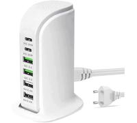 65w 6 Port Usb Multi Charger, Birthday Gift, Holiday Gifts For Family And Friends, Usb Charging Station Desktop Charger Universal For Samsung, Iphone, Pixel
