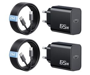 65W Chargeur Charge Rapide USB C pour Samsung S26 S25 S24 S23 Ultra 2-Pack | Pour Lenovo ThinkPad Dell HP Laptop Chromebook, MacBook Air Pro, Fast Charger 65 Watt Prise Adaptateur Avec 2M Type C Câble