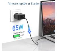 65W Chargeur Mural Usb C Gan Tech Avec 2-Port,Chargeur Rapide Pd 3.0 Adaptateur Pour Iphone 15 Max/14/13/Ipad Pro/Air/Macbook Pro/Air,Dell Xps 13,Note 20/10+
