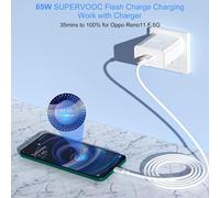 65w Chargeur Rapide Avec Câble Usb C 1m Supervooc Charge Pour Oppo Reno11 F/10/8/Find X5 X3/2 Neo/Pro,Chargeur Rapide Vooc Charge Avec Câble Usb Type-C Pour Oneplus 10 Pro Nord Ce 2 Lite,Realme Gt