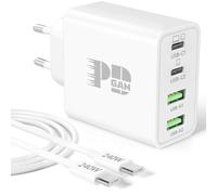 65W Chargeur Rapide USB C, GaN 4-Ports PD/QC Chargeur Prise Secteur USBC Adaptateur + 240W 2M Type C Câble pour MacBook Air, Mac Book Pro, iPhone 17 Air 16 16e 15, iPad, Samsung S25, Xiaomi, Laptop