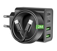 65W Chargeur USB C, 4-Port GaN PD/PPS Rapide Charge Prise et 240W 2M Câble pour MacBook Pro/Air, Laptop, iPad, iPhone 17/Pro Max/16/15, Samsung S26 S25 S24 Ultra, USBC USB-A Adaptateur Type-C Secteur