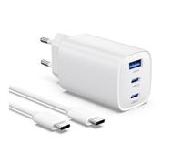 65W Chargeur USB C Rapide 3 Ports GaN PPS Prise USBC Charge Rapide Bloc Chargeur Type C Adaptateur Secteur USB C Compatible avec MacBook Pro/Air, iPad, iPhone 17/16, Galaxy S25/S24/S23