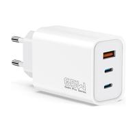 65W Chargeur USB C Rapide, 3 Ports GaN Tech PD&QC3.0 Charge, 3 in 1 Bloc Chargeur USB C pour iPhone 17 16 Pro Max, pour Galaxy S24/23/S22, pour MacBook Pro/Air