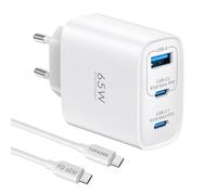 65W Chargeur USB C Rapide, 3-Ports Prise USB C GaN Tech PD3.0 PPS avec 60W Câble pour iPhone 17 16 15 14 13 Pro Max, pour MacBook M4 M3 M2, pour Galaxy S25 S24 S23 Note Pixel 9 8 7 iPad Air/Pro, Blanc