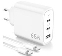 65W Chargeur USB C Rapide avec GaN Technologie, 3-Ports PD & QC3.0 Chargeur Prise avec Câble USB C 2M Compatible pour iPhone 16 Pro/15 Plus, pour Galaxy S24/23/S22, pour MacBook Pro/Air, etc