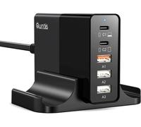 65W Rapide Chargeur Secteur Multi Usb 5 Ports + Base, Adaptateur Power Delivery Qc 3,0 Pour Macbook Pro Air Ipad Chargeur Prise Usb C Multiple Iphone 13 Mini 12 11 Pro Max X Xs Samsung Huawei