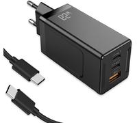 65w Usb-C Charger, 3 Ports Fast Pd - Compact Usb-C Charger For Macbook Pro/Air, Iphone 16/15/14, Ipad Pro/Air, Galaxy, Steam Deck, Dell Xps 13 And Other Tablets (Black, With Cable)