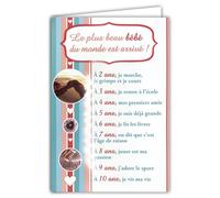 66-1011-1 Carte Bienvenue à Bébé Fille Félicitations Naissance ou Adoption Enfant Avec Enveloppe Rose 12x17,5cm Collage en Relief Texte Le plus beau bébé du monde est arrivé 1 2 3 4 5 6 7 8 9 10 ans