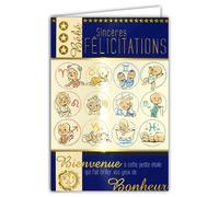 66-1034-B Carte Horoscope Signe Zodiac Bébé Garçon Félicitations Naissance ou Adoption Texte Doré Bienvenue à cette petite étoile qui fait briller vos yeux de Bonheur Illustrations Enveloppe 12x17,5cm
