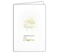 66-3003 Carte de Vœux Félicitations pour ton Baptême église Chapelle Illustration Fine et Délicate en Or Doré Brillant sur Papier Mat - Avec Enveloppe Blanche Format 12x17,5cm - Fabriqué en France
